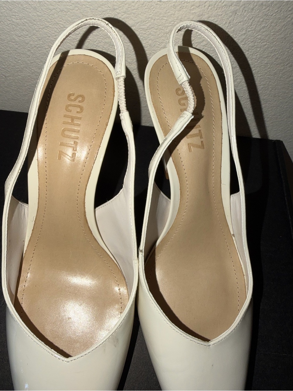SCHUTZ Ivory Patent Slingback Pointed Toe Heels - Picture 5 of 10